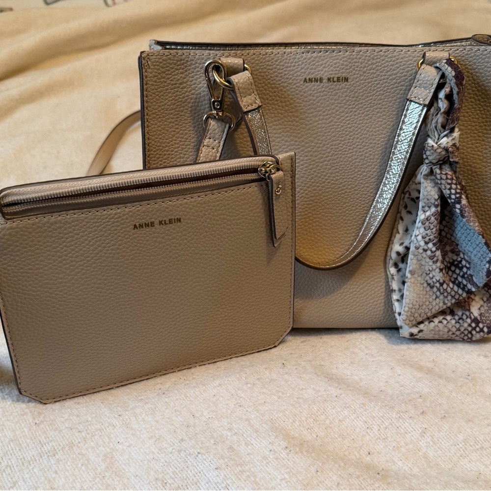 Anne Klein Taupe Purse and Wristlet Set